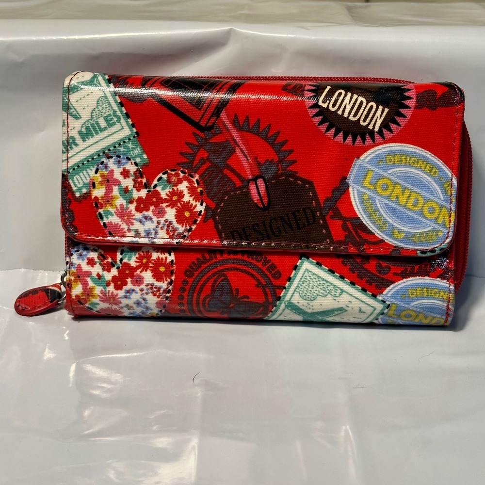 Safe Keeper London Stamp Wallet Womens Red Floral Travel‎ Organizer Excellent